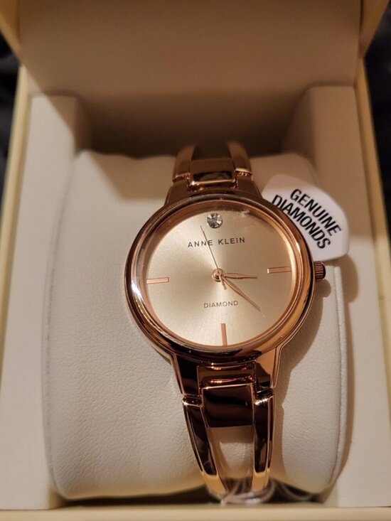 Anne Klein Women\'s Rose Gold Analog Genuine Diamond Dial Bangle Luxury Watch
